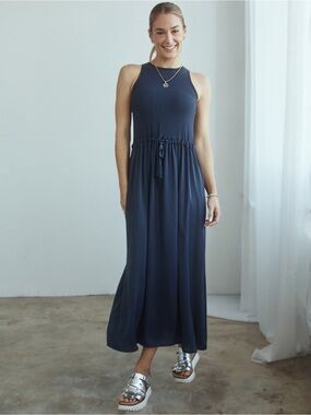 SheBird The Addison Maxi Bra Dress Navy Cinch Tassel Waist Pockets Size 3 (S/M)